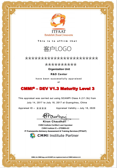 CMMI3級認證證書