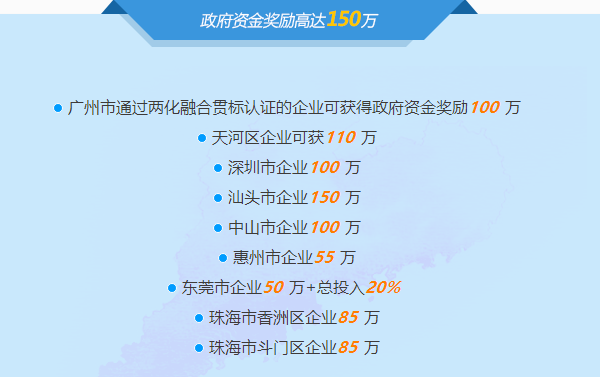 邦企信息分享廣東省部分市區(qū)兩化融合貫標(biāo)補貼詳情